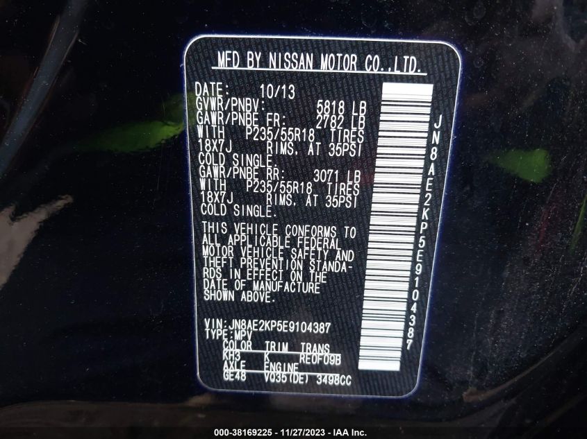2014 NISSAN QUEST LE - JN8AE2KP5E9104387