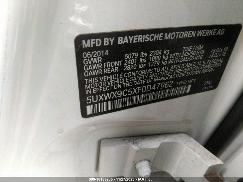 5UXWX9C5XF0D47962 2015 BMW X3, photo no. 9