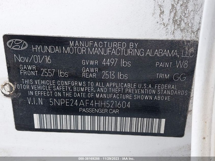 2017 HYUNDAI SONATA 2.4L - 5NPE24AF4HH521604