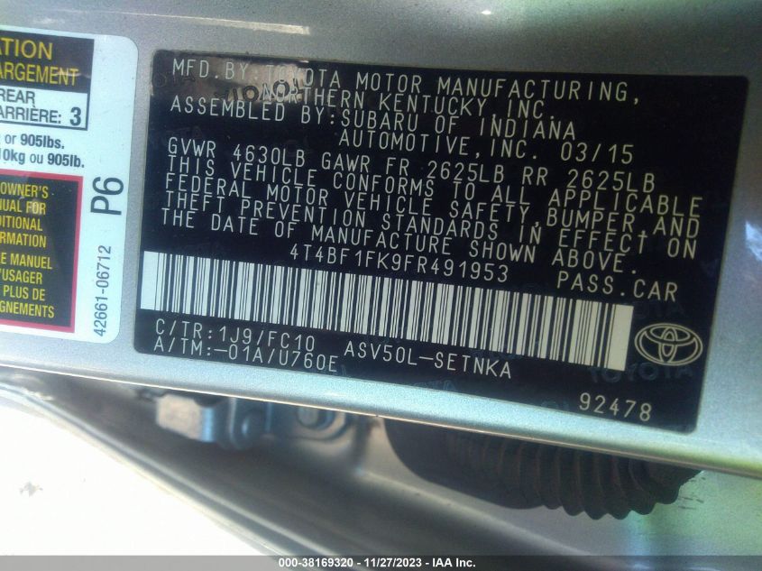 2015 TOYOTA CAMRY LE - 4T4BF1FK9FR491953
