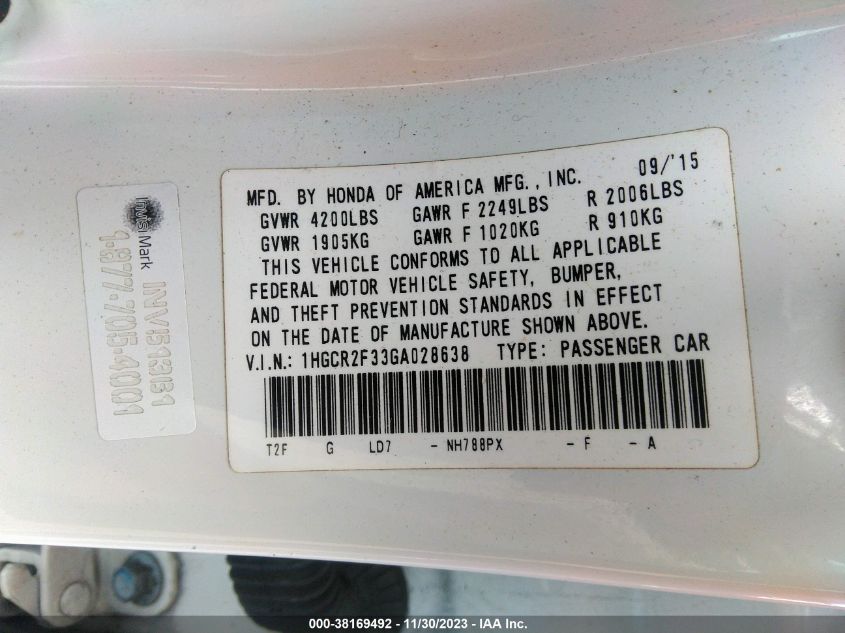 2016 HONDA ACCORD LX - 1HGCR2F33GA028638