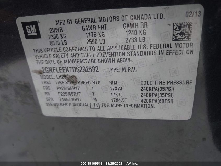 2013 CHEVROLET EQUINOX 1LT - 2GNFLEEK7D6292582