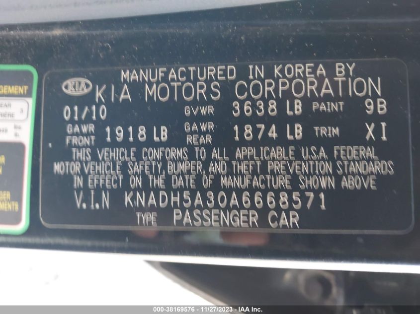 KNADH5A30A6668571 | 2010 KIA RIO5