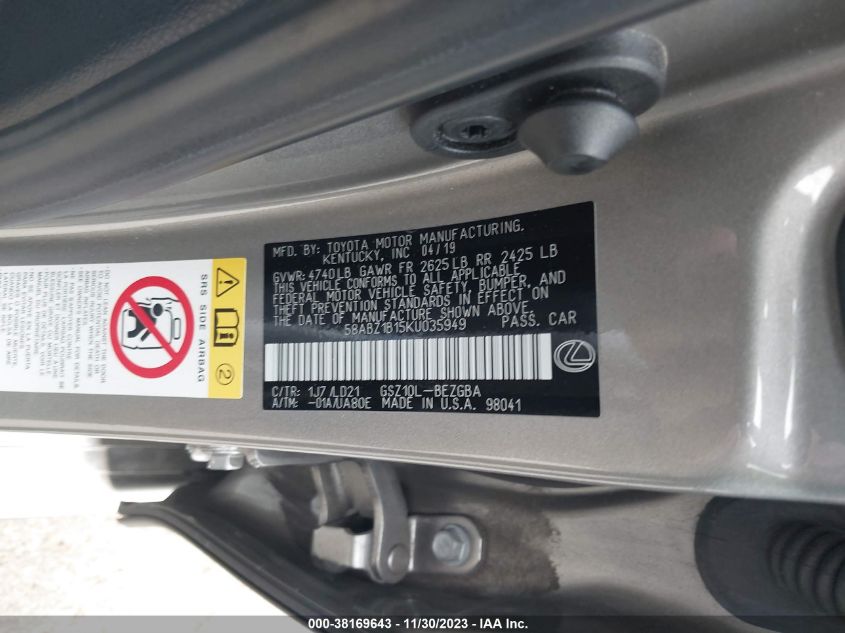 2019 LEXUS ES 350 - 58ABZ1B15KU035949