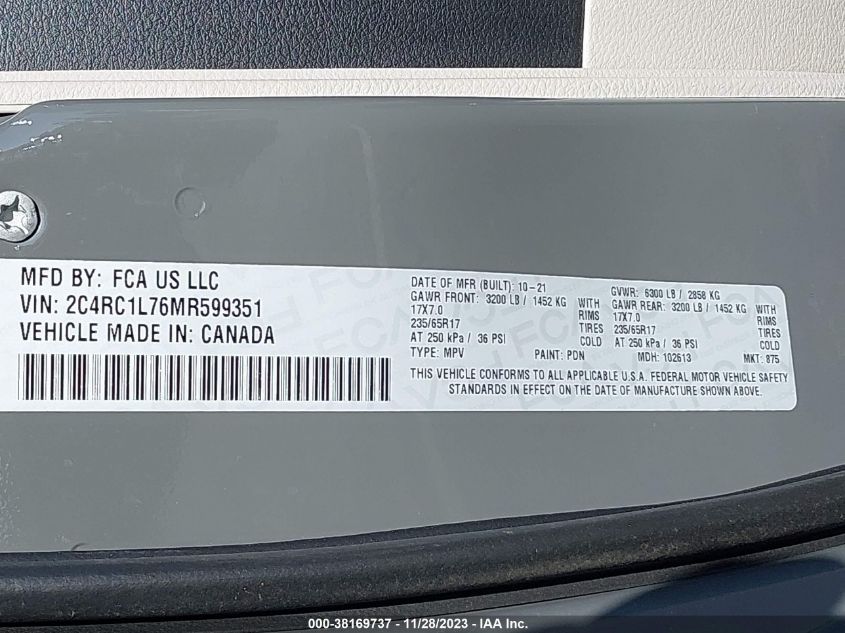 2021 CHRYSLER PACIFICA HYBRID TOURING L - 2C4RC1L76MR599351