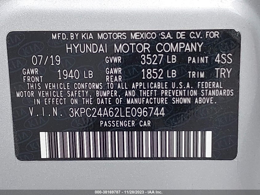 VIN 3KPC24A62LE096744 2020 HYUNDAI ACCENT SE/SEL