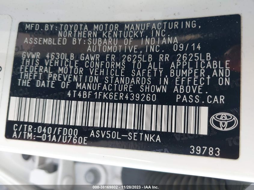 2014 TOYOTA CAMRY L/SE/LE/XLE - 4T4BF1FK6ER439260