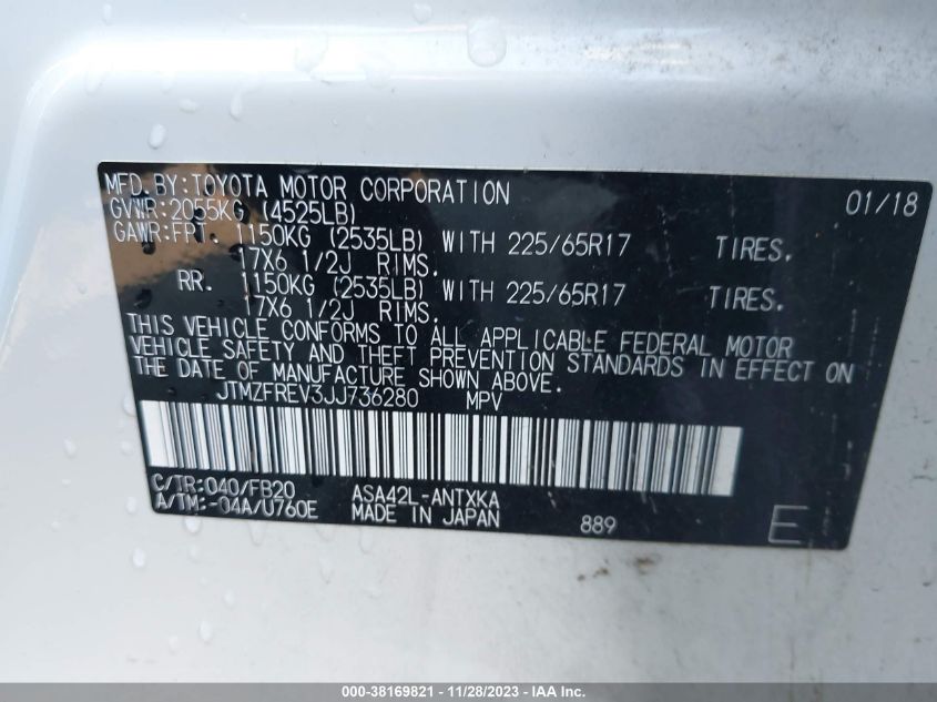2018 TOYOTA RAV4 LE - JTMZFREV3JJ736280