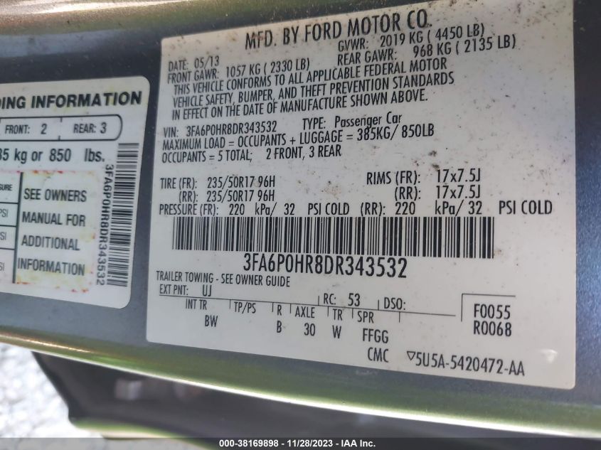 2013 FORD FUSION SE - 3FA6P0HR8DR343532