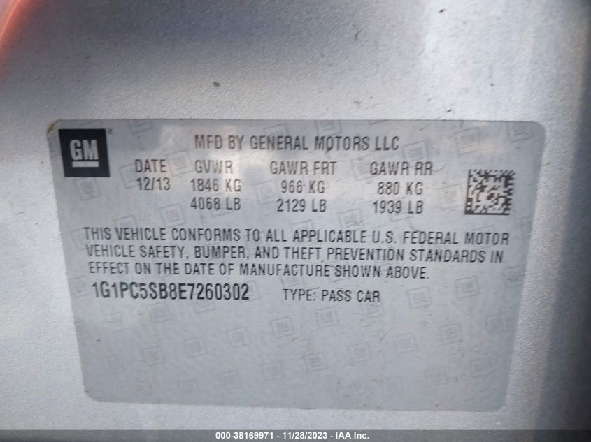 2014 CHEVROLET CRUZE 1LT AUTO - 1G1PC5SB8E7260302