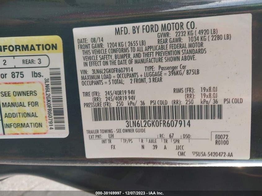 2015 LINCOLN MKZ - 3LN6L2GK0FR607914