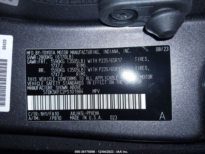 VIN 5TDKSKFC2PS101984 2023 TOYOTA SIENNA LE