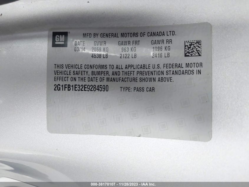 2014 CHEVROLET CAMARO 1LT - 2G1FB1E32E9284590