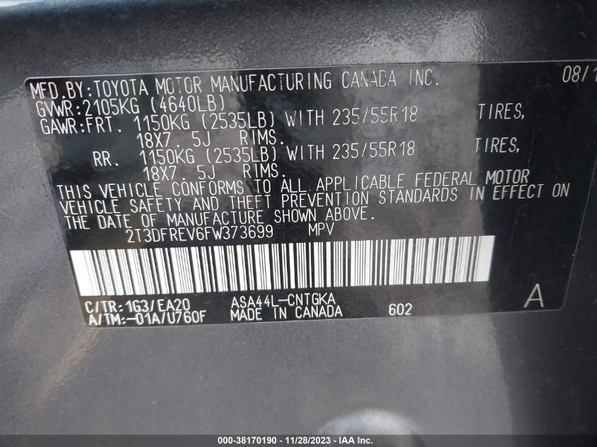 2015 TOYOTA RAV4 LIMITED - 2T3DFREV6FW373699