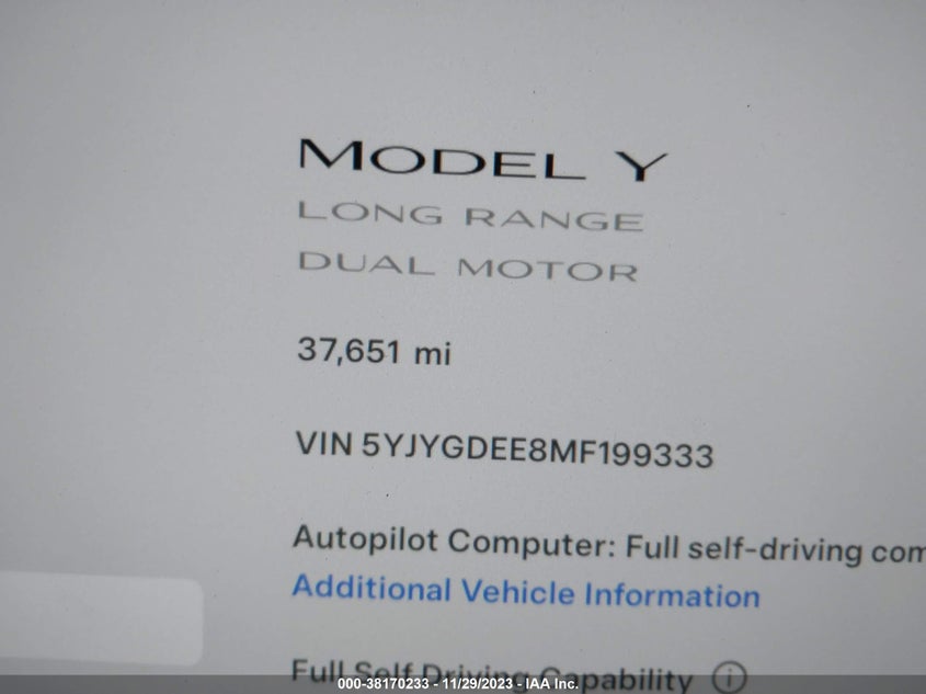 VIN 5YJYGDEE8MF199333 2021 TESLA MODEL Y