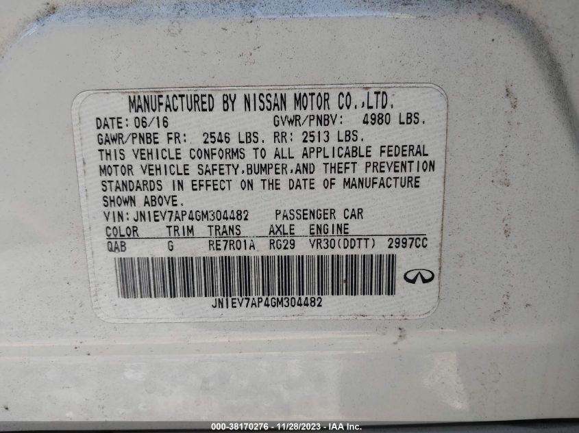 2016 INFINITI Q50 PREMIUM/SPORT - JN1EV7AP4GM304482