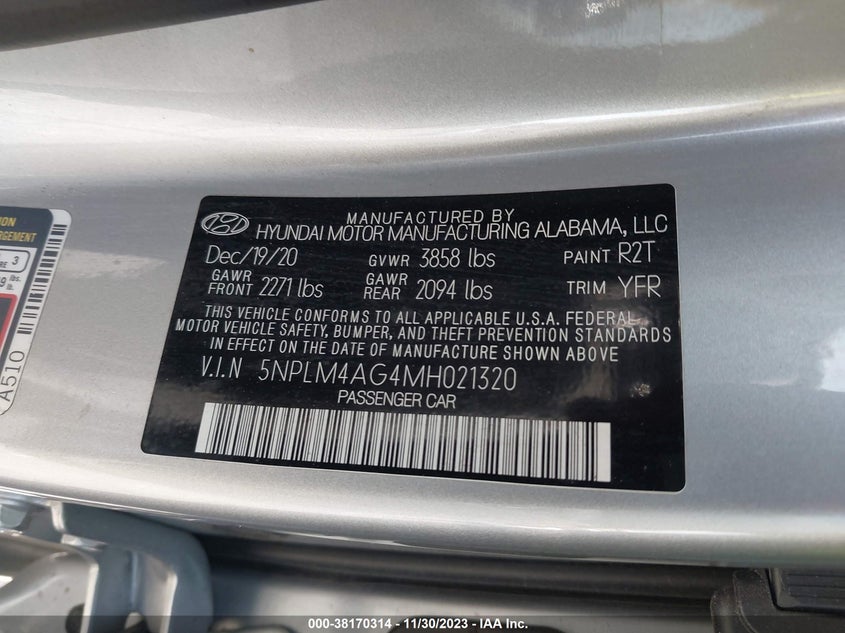 VIN 5NPLM4AG4MH021320 2021 HYUNDAI ELANTRA SEL