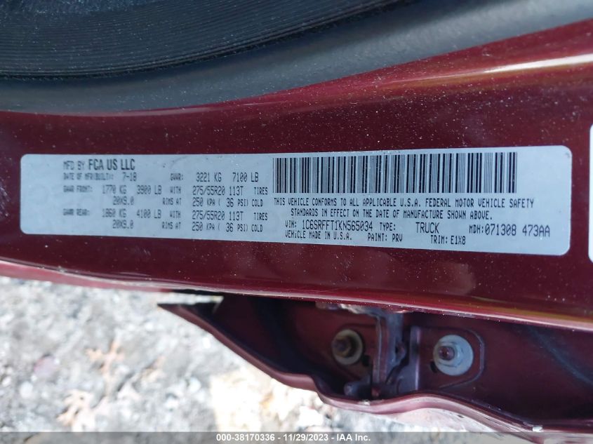 2019 RAM 1500 BIG HORN/LONE STAR - 1C6SRFFT1KN565034