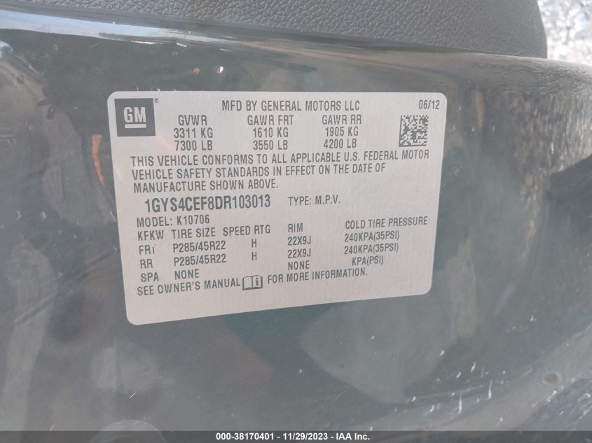 2013 CADILLAC ESCALADE PREMIUM - 1GYS4CEF8DR103013