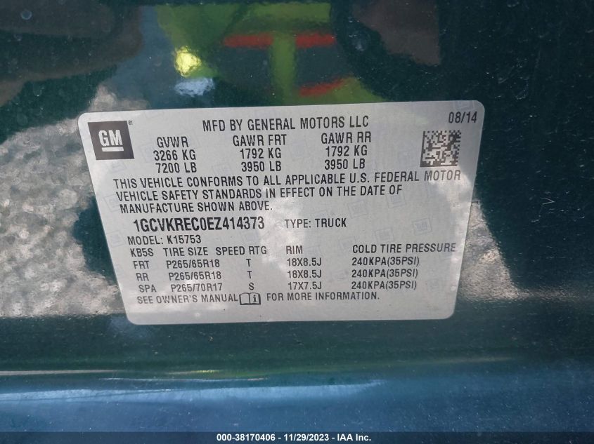 2014 CHEVROLET SILVERADO 1500 2LT - 1GCVKREC0EZ414373