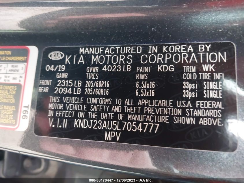 KNDJ23AU5L7054777 | 2020 KIA SOUL