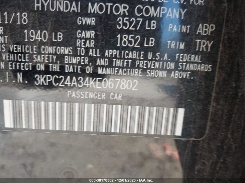 2019 HYUNDAI ACCENT SE/SEL - 3KPC24A34KE067802