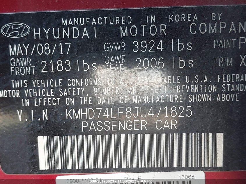 VIN KMHD74LF8JU471825 2018 HYUNDAI ELANTRA SE
