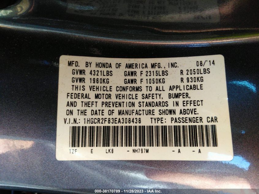 2014 HONDA ACCORD EX-L - 1HGCR2F83EA308438