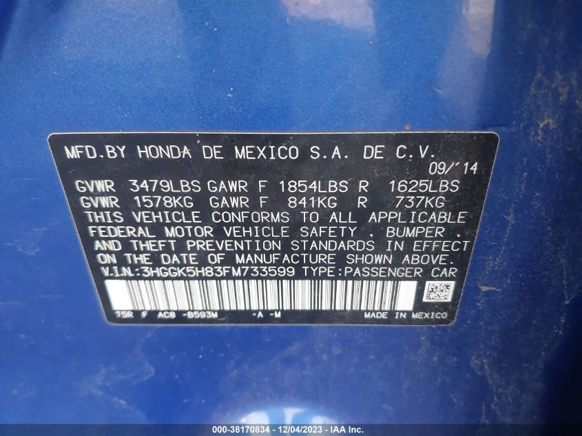 2015 HONDA FIT EX/EX-L - 3HGGK5H83FM733599