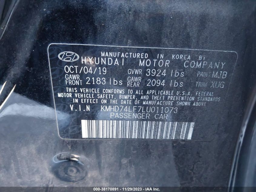 2020 HYUNDAI ELANTRA SE - KMHD74LF7LU011073