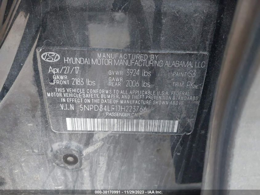 2018 HYUNDAI ELANTRA SEL/VALUE/LIMITED - 5NPD84LF1JH223766