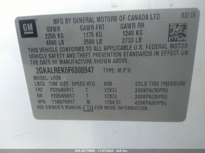 2015 GMC TERRAIN SLE-2 - 2GKALREK6F6300947