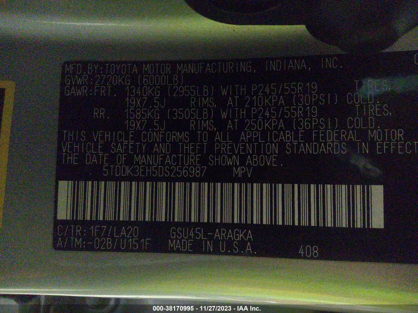 2013 TOYOTA HIGHLANDER LIMITED V6 - 5TDDK3EH5DS256987