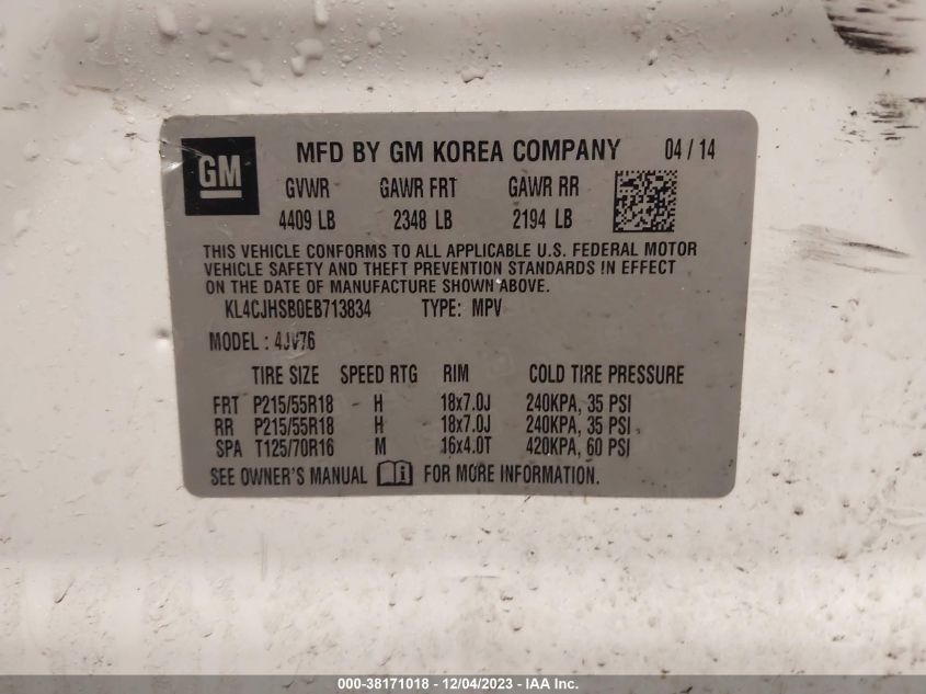 2014 BUICK ENCORE PREMIUM - KL4CJHSB0EB713834