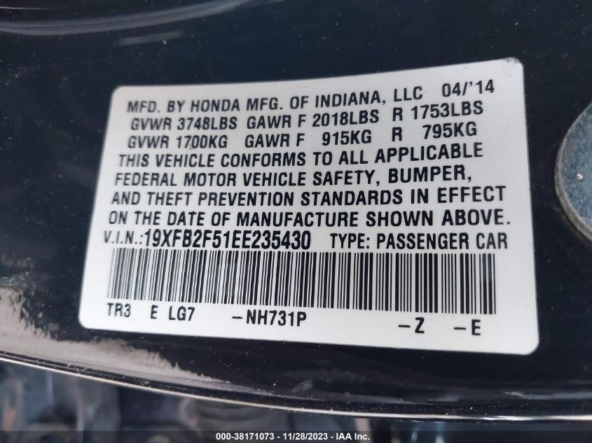 2014 HONDA CIVIC LX - 19XFB2F51EE235430