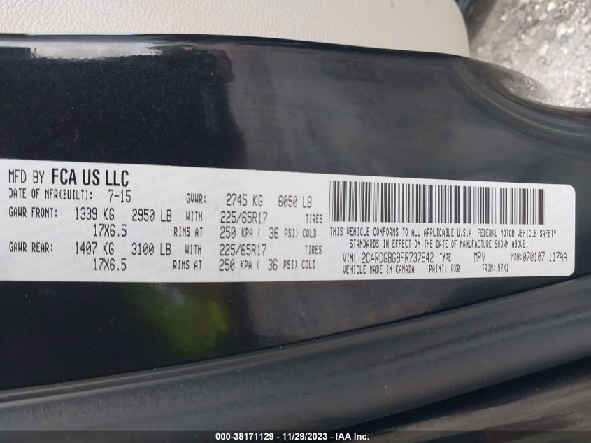 2015 DODGE GRAND CARAVAN SE - 2C4RDGBG9FR737842
