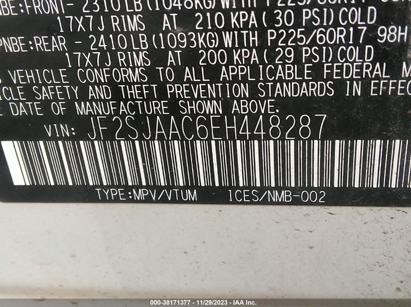 2014 SUBARU FORESTER 2.5I - JF2SJAAC6EH448287