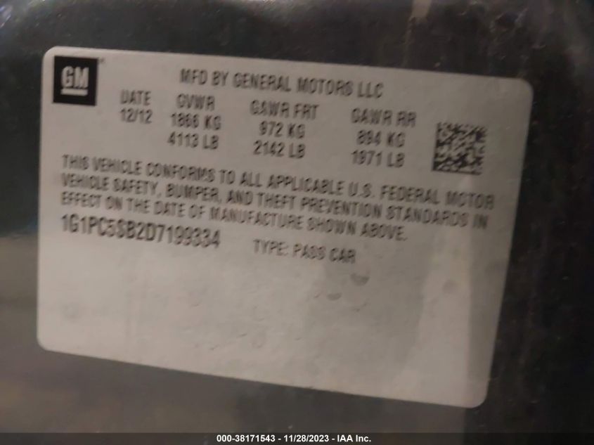 2013 CHEVROLET CRUZE 1LT AUTO - 1G1PC5SB2D7199334