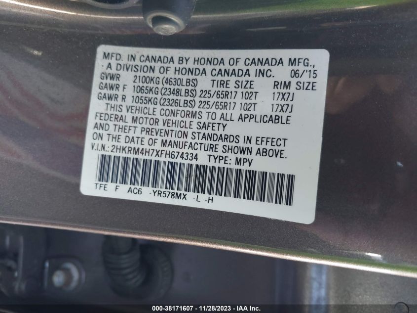 2015 HONDA CR-V EXL - 2HKRM4H7XFH674334