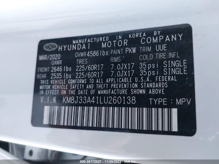 2020 HYUNDAI TUCSON LIMITED/SEL/SPORT/ULTIMAT - KM8J33A41LU260138