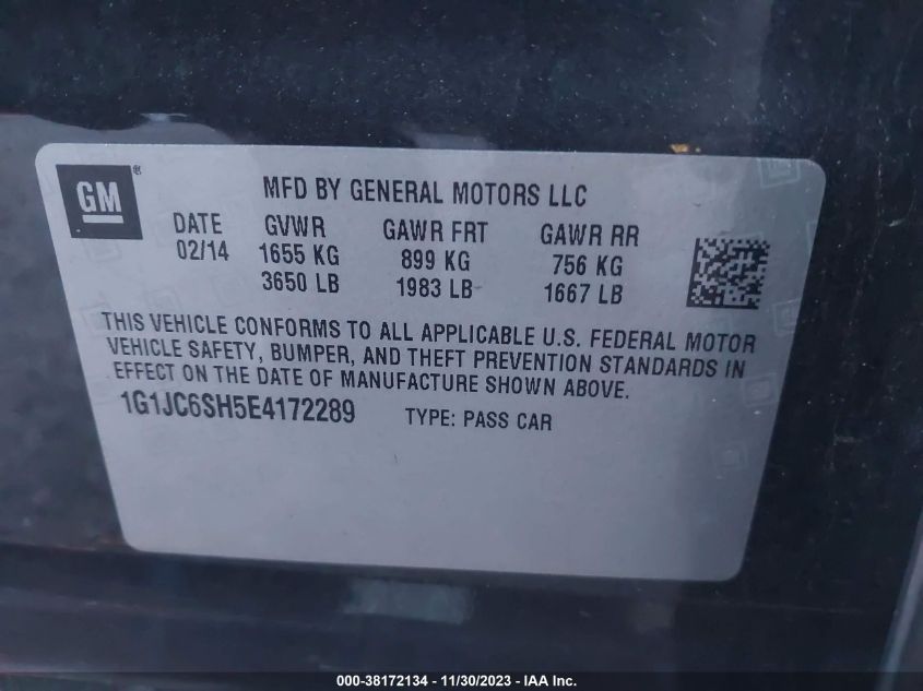 2014 CHEVROLET SONIC LT - 1G1JC6SH5E4172289