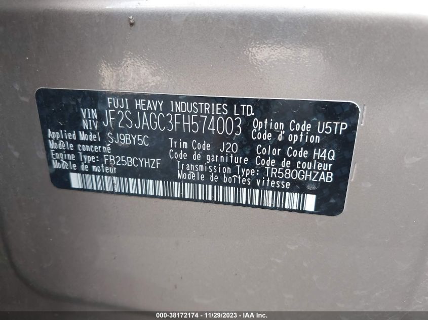 2015 SUBARU FORESTER 2.5I PREMIUM - JF2SJAGC3FH574003