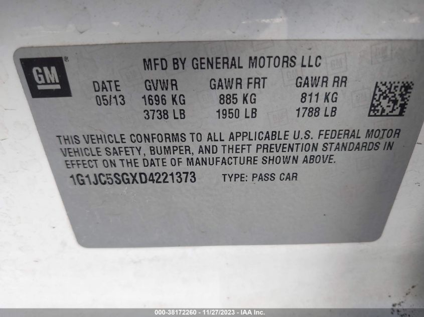 2013 CHEVROLET SONIC LT AUTO - 1G1JC5SGXD4221373