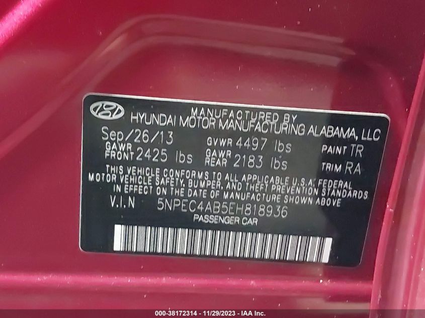 2014 HYUNDAI SONATA LIMITED 2.0T - 5NPEC4AB5EH818936