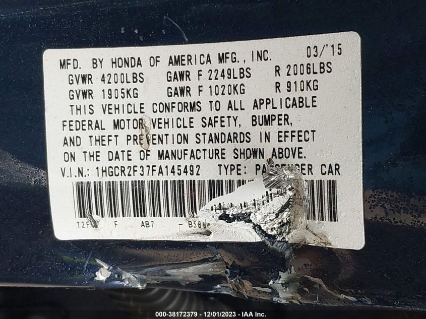 2015 HONDA ACCORD LX - 1HGCR2F37FA145492