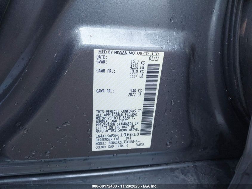 2017 NISSAN ALTIMA 2.5 SL - 1N4AL3APXHC196618