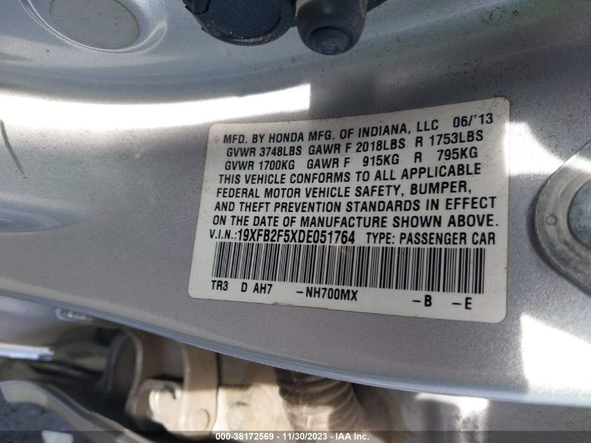 2013 HONDA CIVIC LX - 19XFB2F5XDE051764
