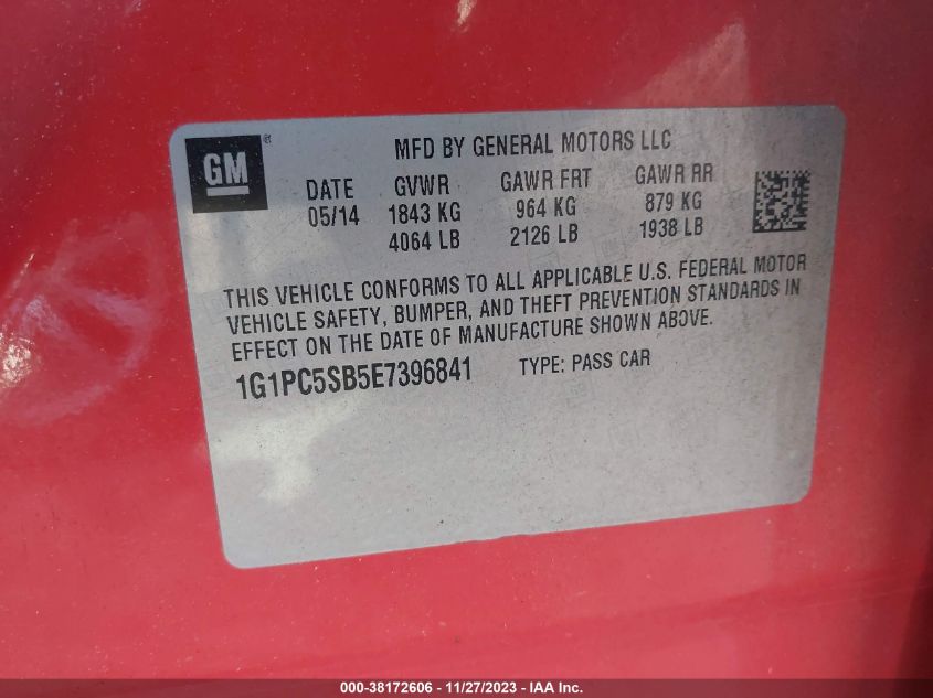 2014 CHEVROLET CRUZE 1LT AUTO - 1G1PC5SB5E7396841
