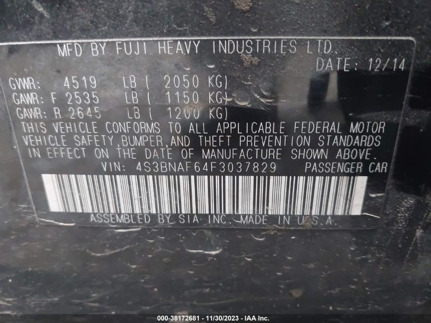 2015 SUBARU LEGACY 2.5I PREMIUM - 4S3BNAF64F3037829
