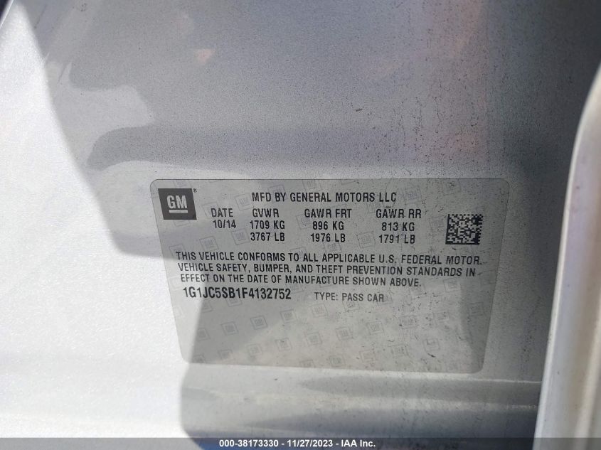 2015 CHEVROLET SONIC LT - 1G1JC5SB1F4132752
